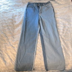 High Waisted Two Tone Wide Leg Jeans
